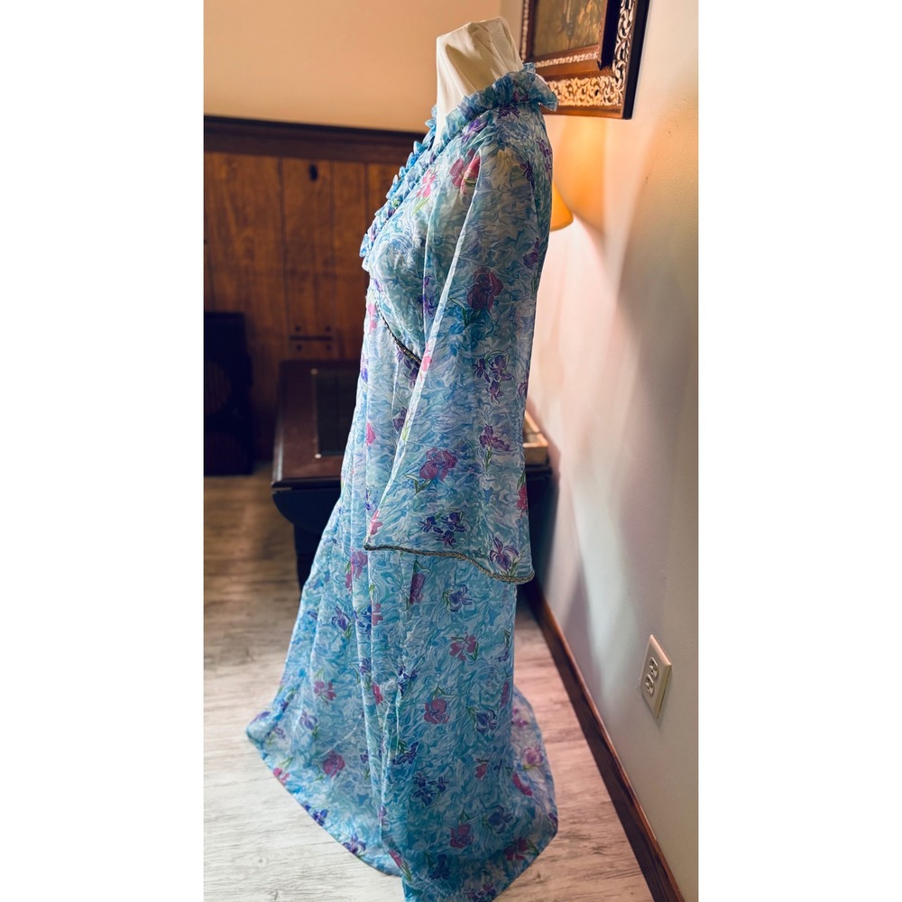 Vintage‎ 60s Mad Men flower Dress Set, Sheer Layered Gown Bell Sleeve S/M - Picture 4 of 16